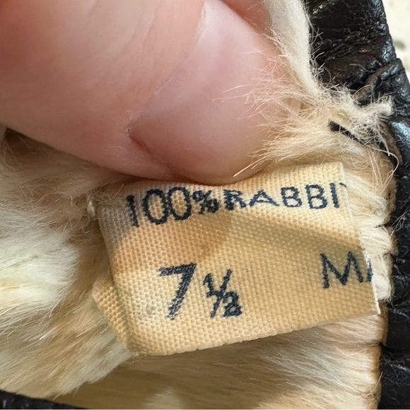 Vintage Black Leather Gloves with Rabbit Fur Lining‎ Made Italy - Picture 10 of 12